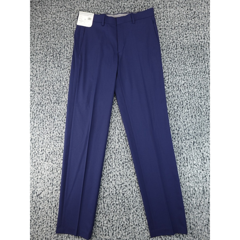 Haggar Dress Pants Mens 30x32 Navy Blue H26 Premium Flex Waistband Flat Front
